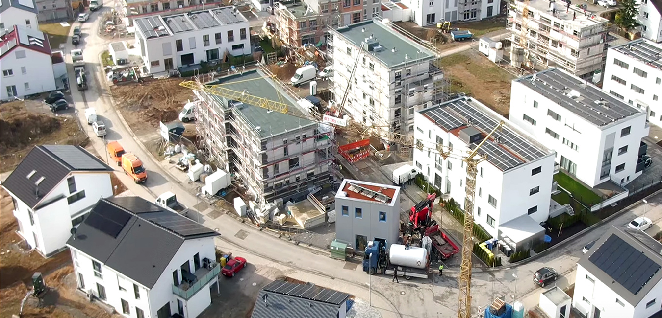 Luftaufnahme von der Baustelle des Wohnprojektes Berg Bürg in Waiblingen.