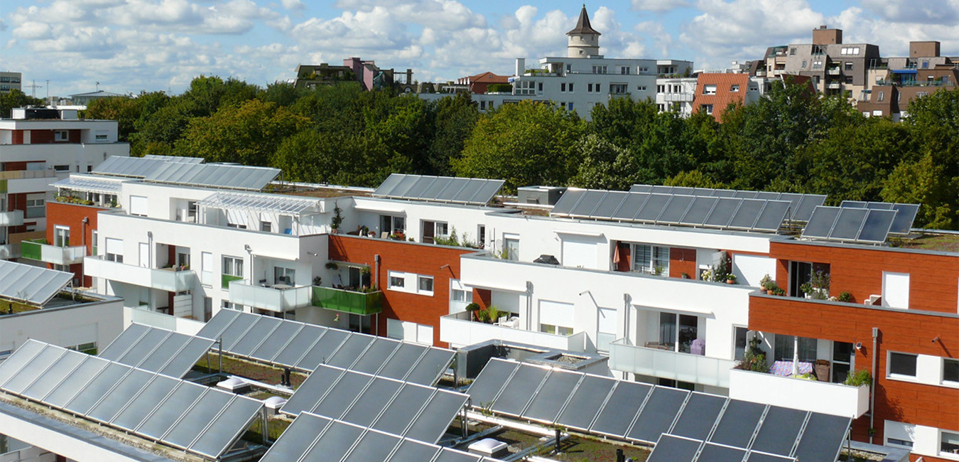 Aufnahme der Photovoltaikanlagen der Häuser im Rötepark in Waiblingen.